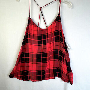 Red Black Plaid Strappy Top Camisole Women XXL Y2KPreppy School Coquette Boho